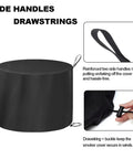 Heavy Duty Water Resistant Fire Pit Cover For Summit 24 Inch Solo Stove showing side handles and drawstring hem detail