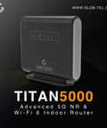 Ultra Fast 5G Indoor Router With WiFi 6 And Multi Port LAN For Home Or Small Office, VoNR And VoLTE Supported, Delivers Up To 4.8 Gbps Throughput And Rock Solid Wireless Connectivity, black front view with brand logo.