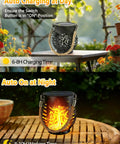 Four Pack Solar Lanterns With Flickering Flame, Outdoor Waterproof Hanging Lights, Rustic Hemp Rope Handle on table