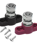Heavy Duty 2 Pack 3/8 Inch 12V Battery Junction Post Block For Cars And Trucks Hella Tough Power Ground Terminal Distribution Busbar Rust Proof Steel Studs with screws.