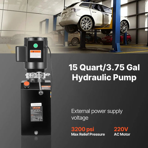15 Quart Beefed-Up Hydraulic Pump Power Unit For Dump Trailers 220V AC Single Acting Dump Trailer Lift 3200 PSI Max 1.7 GPM Flow Heavy Duty Hydraulic Pump For Dump Trailers And Car Lifting