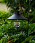 2 Pack Solar Metal Hanging Lanterns With Shepherd Hooks For Outdoor LED Garden Lighting Black Pathway Yard Decor