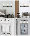 Go To Modern Matte Black Vanity Light Fixtures 24 Inch Three Light Hammered Glass Industrial Sconces in bedroom, living room, bathroom, hallway