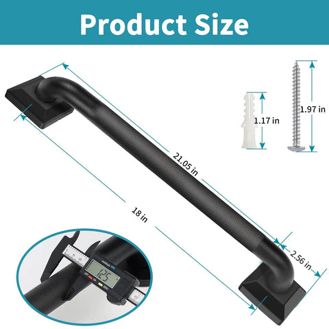 Solid As A Rock Premium Stainless Steel Shower Grab Bars For Seniors with knurled handle, measuring 21.05 inches in length.