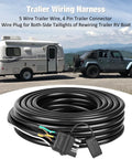 26 Foot 4 Pin 5 Wire Trailer Wiring Harness Kit For Boat Trailers displayed with camper and Jeep on road