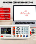 4090B Digital LCR Meter Desktop Tester Measures Capacitance Resistance Inductance Impedance With 3.5 Inch TFT Screen Remote Control connection to laptop.
