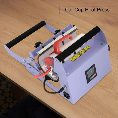 Heavy Duty 40 Oz Tumbler Heat Press Machine With Sturdy Iron Body, adjustable temp settings, freestanding design on wooden table.