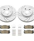 Front Drilled And Slotted Brake Rotors And Ceramic Brake Pads Kit Replacement For Toyota Avalon Camry Lexus ES300h ES350 Beefed Up Braking Performance Upgrade Bundle