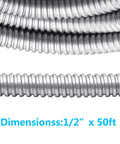 Close-up of 50 Ft Half Inch Reduced Wall Flexible Metal Conduit For Outdoor Low Voltage Electrical Wiring In Galvanized Steel