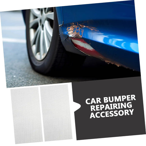 Image of a car bumper with damage and 2 Pack Stainless Steel Mesh Repair Screen For Car Bumpers And Plastic Cracks Holes Quick Weld Patch