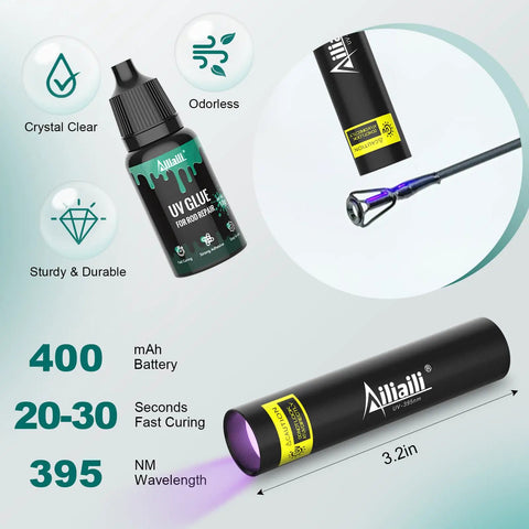 Fishing Rod Tip Repair Kit With 10 Eyelet Sizes, UV Glue And UV Flashlight, Wrapping Thread, Sandpaper, Storage Box