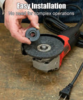 Hand installing Heavy Duty Self Locking 5/8-11 Angle Grinder Flange Nut on 4-1/2 inch grinder with quick release kit.