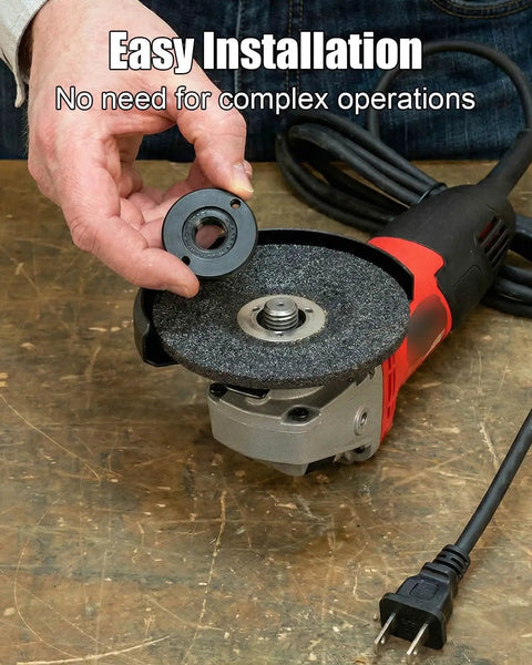 Hand installing Heavy Duty Self Locking 5/8-11 Angle Grinder Flange Nut on 4-1/2 inch grinder with quick release kit.