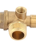 Three Port Brass Air Compressor Check Valve for Tube Connector Tool, G1/8 Internal Thread, G3/8 and G1/2 External Threads, Central Pneumatic Compatible, Seals Tight to Stop Leaks, Direct Replacement Part brass valve