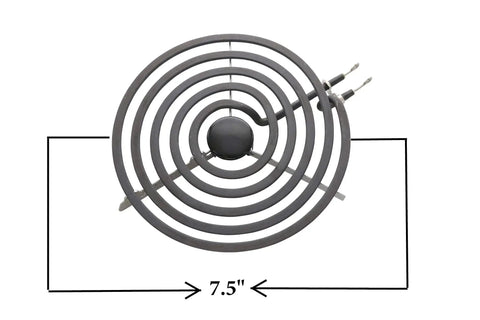 Electric Range Burner Surface Element Set With One 8 Inch MP21YA5 And Three 6 Inch MP15YA Burners coil close-up, 7.5 inches