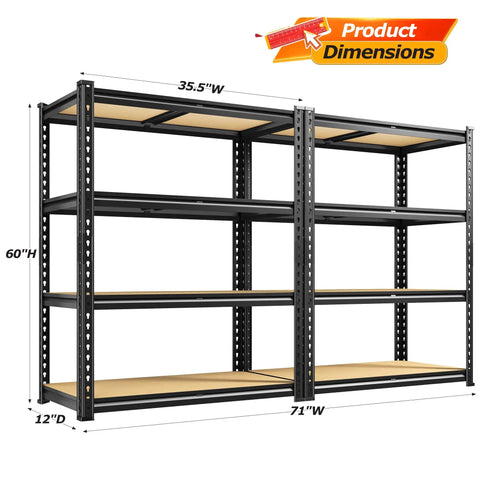 Two Pack Adjustable Garage Shelves With Side By Side Design Deliver 71 Inch Wide Storage For Garage Pantry And Kitchen Heavy Duty Build Perfect For 18 Gallon Storage Boxes Five Gallon Buckets Spare Tires Moving Boxes And More, 71in wide