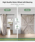 64 Inch Bifold Sliding Barn Door Hardware Track Kit With Side Mounted Black J Shape Rollers For Ultra Quiet Smooth Glide Easy Assembly Fits Double 30 Inch Bi Folding Doors Door Not Included installed view
