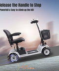 Side view of Four Wheel Electric Mobility Scooter For Travel And Everyday Errands With 419 Pound Capacity Foldable Design Rotating 360 Degree Seat