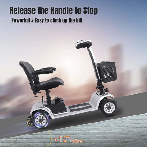 Side view of Four Wheel Electric Mobility Scooter For Travel And Everyday Errands With 419 Pound Capacity Foldable Design Rotating 360 Degree Seat