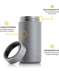 Craft 16 Oz Can And Bottle Cooler With Double Wall Insulation Sweat Proof Stainless Steel Coozie, lid off, matte graphite.
