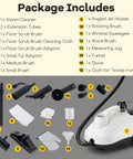 Smooth Glide Steam Cleaner With Safety Trigger And 61 Oz Tank 1800W High Heat Vapor Blaster package contents including various nozzles and brushes.