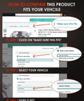 Guide on confirming if the product fits your vehicle, featuring steps to check fitment online by entering vehicle details.