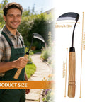 Man holding Pro Grade Japanese Garden Hoe And Sickle For Quick Weeding And Cultivating with 4.29 inch blade in garden