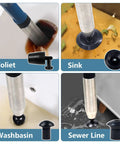 Real Deal Heavy Duty High Pressure Toilet Plunger And Drain Blaster With Visual Barometer Gauge in action on various clogs.