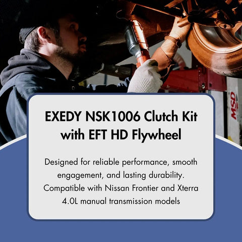 Heavy Duty Clutch Kit Paired With Upgraded Steel Flywheel Built Tough For 2005 To 2009 Nissan Frontier Xterra 40L Manual Drivetrain Swap With Steady Bite And Slip Resistant installed under a vehicle.