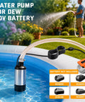 High Power Cordless Submersible Water Pump Kicking Out Standing Water Fast With 1000Gph Brushless Motor And 14 Foot Cable for pool draining.