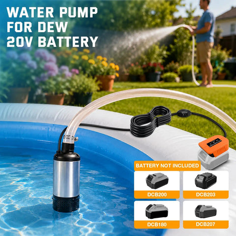 High Power Cordless Submersible Water Pump Kicking Out Standing Water Fast With 1000Gph Brushless Motor And 14 Foot Cable for pool draining.