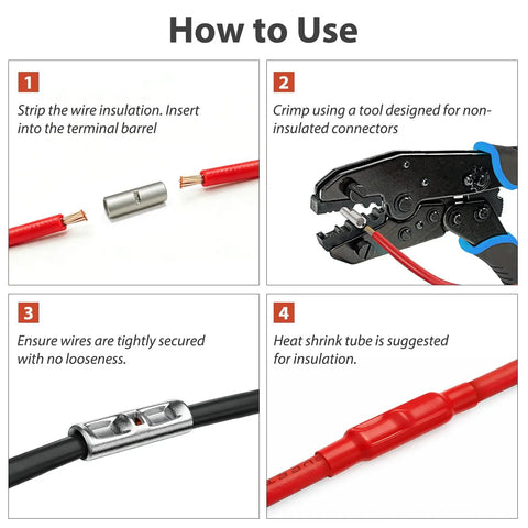 Solid Heavy Duty Gkg 560 Piece Non Insulated Butt Connectors Kit With Premium Pure Copper Wires For Rock Solid Wire Splices And Tough Electrical Jobs That Totally Rock Your Car Or Home Setup, crimping steps