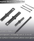 Five Piece Adjustable Two Jaw Bearing Puller Set With 2 Inch 3 Inch 4 Inch 6 Inch And 8 Inch Jaws Carbon Steel Wheel Bearing Gear Removal Kit For Motorcycle Maintenance Workhorse shown disassembled with components displayed.