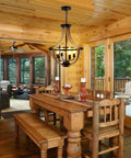 Five Light Geometric Rustic Farmhouse Pendant Light For Dining Room, Entryway And Kitchen Island, Retro Wood Grain Finish