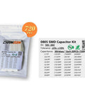 Packaging of 720pcs 0805 SMD Capacitor Kit With 36 Capacitance Values From 1pF To 10uF, 10-50V X7R Ceramic Assortment.