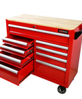 9 Drawer Rolling Tool Cart With Wooden Top Ball Bearing Slides Heavy Duty Metal Cabinet On Wheels And Handle For Garage Workshop