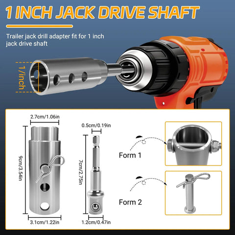 Badass Trailer Jack Drill Adapter Featuring Half Inch Square Drive Compatible With Power Drills And Heavy Duty Ratchets For Professional Auto Wrenching Setup, showing 1 inch drive shaft fitting.