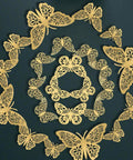 3D Butterfly Wall Decor Set Featuring Gold, Rose Gold And Silver Butterflies Perfect For Cake Decorating, Party And Wedding Decor Includes 72 Pieces With Double Sided Adhesive Dots For Quick, Standout Accents in an artistic circle arrangement