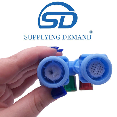 Model-Specific Clothes Washer Water Inlet Valve Replacement With NTC Thermistor, Not Universal, shown held in hand