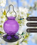 Outdoor Hummingbird Feeder With Perch And Five Flower Feeding Ports 23 Oz Nectar Feeder For Backyard Garden Patio Purple