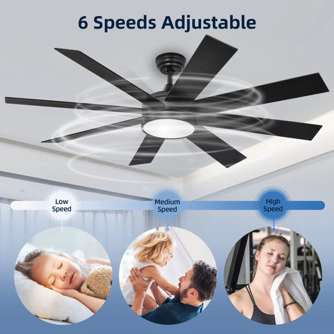Black Ceiling Fan With Light And Remote Dimmable Fan Light For Indoor And Outdoor Use 48 Inch in modern room at various speeds
