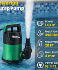 1 HP Submersible Sump Pump With 3981 GPH Flow Workhorse Portable Thermoplastic Electric Utility Pump in pool