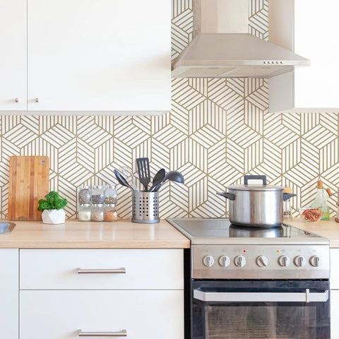 Geometric Hexagon Peel And Stick Wallpaper Removable Self Adhesive Vinyl Film For Walls And Shelves And Drawers And Furniture 17.71 Inch By 118 Inch Roll Easy To Apply No Mess Home Makeovers used as kitchen backsplash