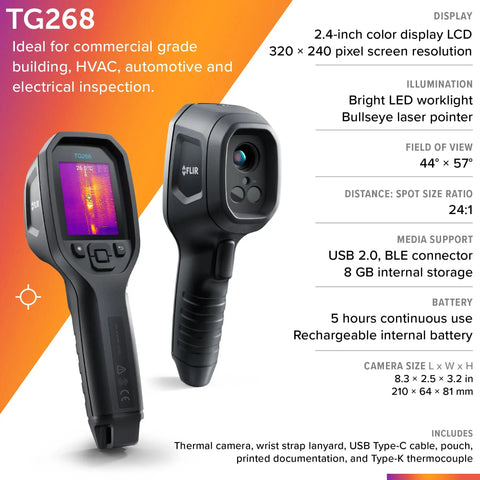 TG268 Thermal Imaging Camera With 320x240 IR, Ultra Clear MSX Real Time Detail, 640x480 Visual Sensor For Sharper Thermal Images, Spot IR Bullseye Laser For Easy Heat Tracking On The Fly, handheld black plastic