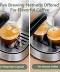 20 Bar Dual Mode Espresso Machine With Portafilter For Nespresso Original Capsules Or Ground Coffee brewing two coffees