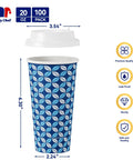 20 Oz Disposable Coffee Cups With Lids, Sleeves And Stirrers, Two Color Leaf Print Set For Home Office Cafe, Blue Leaf Design