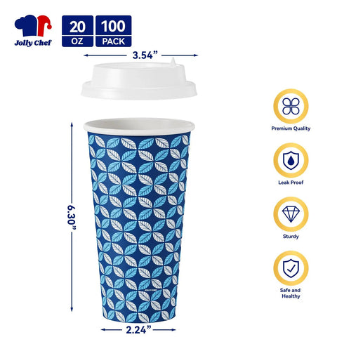 20 Oz Disposable Coffee Cups With Lids, Sleeves Set