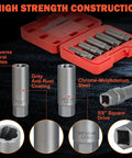Deep Bolt Extractor Kit Five Piece Set For Spark Plugs Bolts Lug Nuts Studs Screws With Deep Well Design For Tight Spaces And Deep Holes