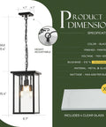 8 Inch Modern Black Exterior Lantern Pendant Light With 3 Lights showing dimensions and specifications