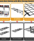 Image showing Two Pack Wall Mounted Garage Shelves With Wire Baskets And Hooks Heavy Duty Tool Organizer. Includes close-up view of wire grid.